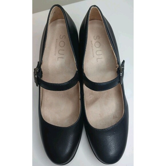 Soul Naturalizer Sz 9.5 Adore Black Tumble Faux Leather Mary Jane Wedge Heels - Picture 4 of 14